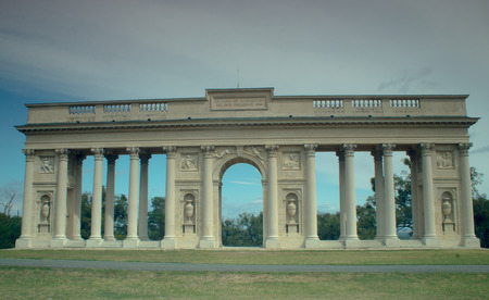 Beautiful colonnade in the Czech Republic. Historical architecture. On the background is dark blue.のeditorial素材