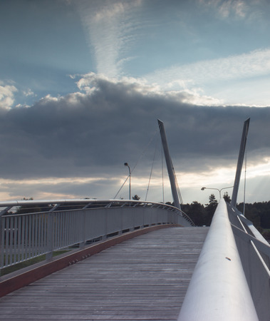 Detail of the bridge in the glow of sunset in Sedlnice near Mosnov in the Czech Republic.の写真素材