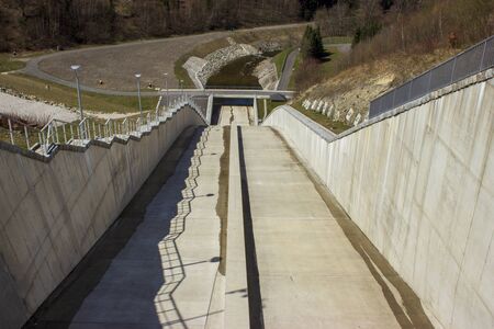 View of the drain from the dam sance recice in the beskydy mountains.の写真素材