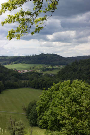 view from the castle of Hradec nad MoravicÃ­ on the landscapeのeditorial素材