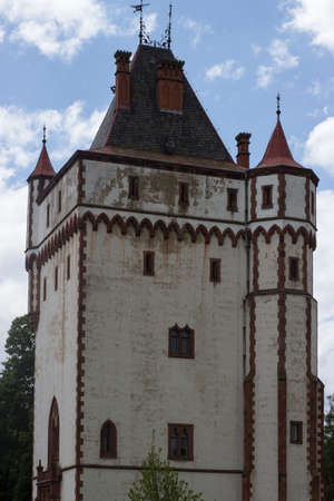 Castle tower hradec nad moravici in moravia, opava region, silesia, czech republic. Famous national cultural landmark.のeditorial素材