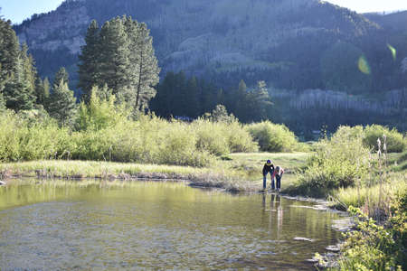 Pond with Childrenの写真素材