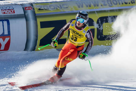 Brodie Seger of Canada in action during the FIS Alpine Skiing Men's Downhill Ski Race in Lake Louise, Alberta, Canada, 30 November 2018.のeditorial素材