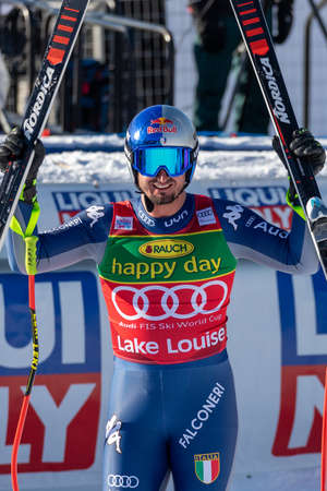 Dominik Paris of Italy, second place, Men's World Cup Alpine Super-G Race in Lake Louise, Alberta, Canada, December 01, 2019.のeditorial素材
