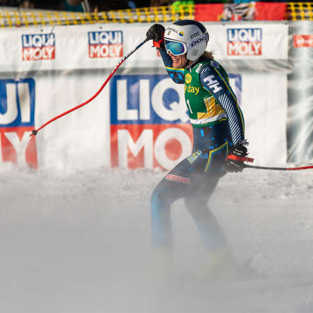 Lin Ivarsson of Sweden in action during the FIS Ski World Cup Super_G in Lake Louise, Alberta, Canada, December 08, 2019.のeditorial素材