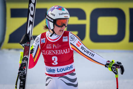 Viktoria Rebensburg of Germany in action during the FIS Ski World Cup Downhill in Lake Louise, Alberta, Canada, December 07, 2019.のeditorial素材