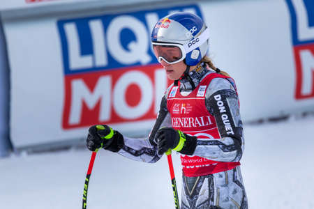 Ester Ledecka of Czechia at the FIS Ski World Cup Downhill in Lake Louise, Alberta, Canada, December 07, 2019.のeditorial素材