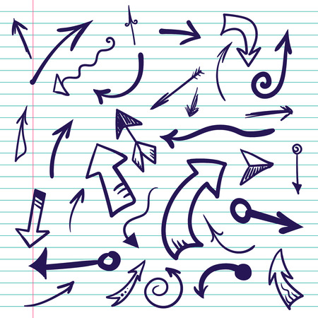 Hand drawn doodle simple arrows on lined paperのイラスト素材