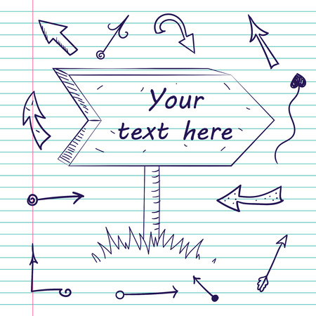 Hand drawn doodle simple arrows on lined paperのイラスト素材