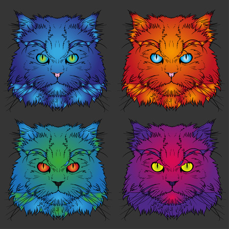 Set of head of the Persian four cat graphicsのイラスト素材