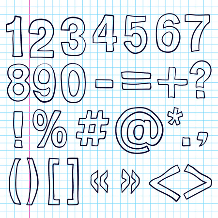 Hand-drawn Numbers and math signs. Doodles Sketchのイラスト素材