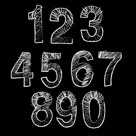 Hand-drawn Numbers white and black. Doodles Sketchのイラスト素材
