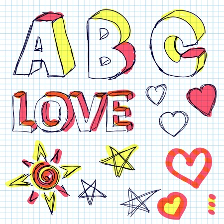 inscription I love you on the notebook sheet in the boxのイラスト素材