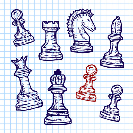 chess pieces on the notebook sheet, Doodleのイラスト素材