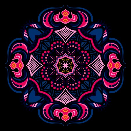 Mandala. ethnic round Indian Ornament Pattern on a black backgroundのイラスト素材