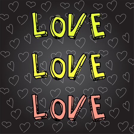 Hand-Drawn Valentine's Day Love You Sketchy Notebook Doodles Lettering and 3D Heart Shapes on Lined Paper Illustrationのイラスト素材