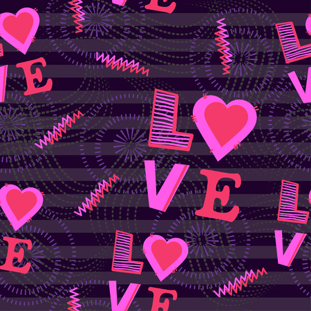 seamless pattern. background with a heart and word Loveのイラスト素材