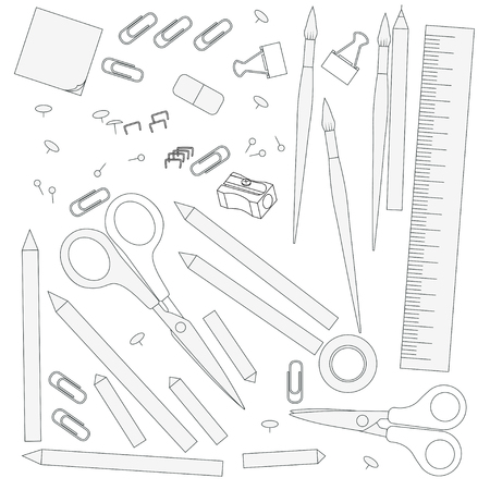 contour objects stationery, isolated on white bacgroundのイラスト素材