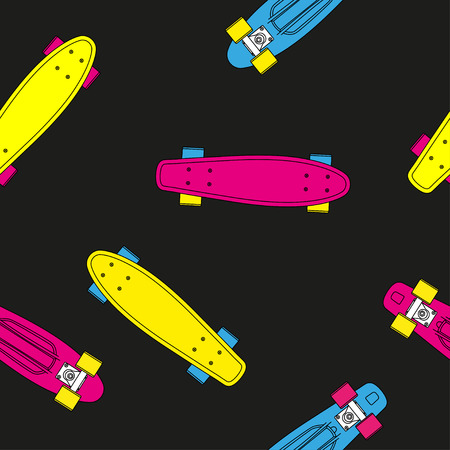 seamless pattern white contour cartoon penny board, for boy and girl, on Blob doted background.のイラスト素材
