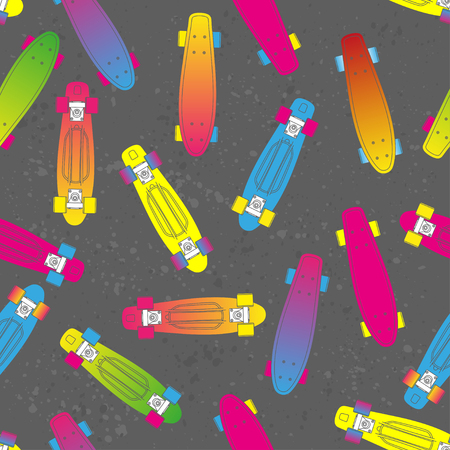 contour cartoon penny board, for boy and girl, on Blob doted background.のイラスト素材