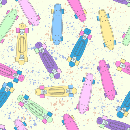 contour cartoon penny board, for boy and girl, on Blob doted background.のイラスト素材