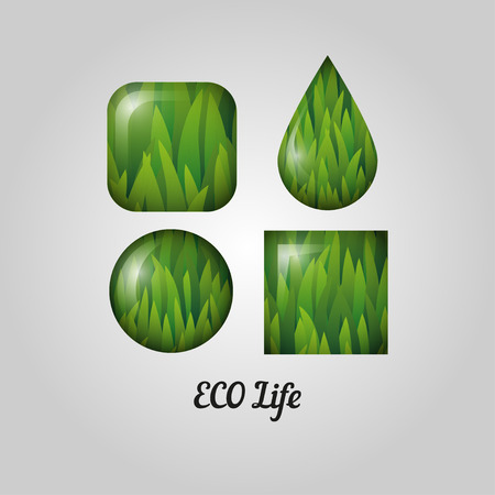 Eco friendly label. Green geometric element with grass and gradient. Healthy organic product design elements.のイラスト素材