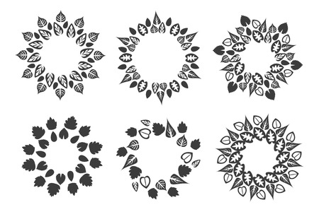 Circle frame of green leaves isolated on white background. ECO organic illustration. Nature set. BIO design.のイラスト素材