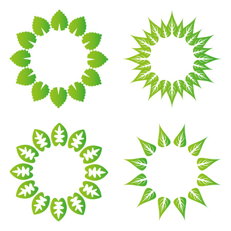 Circle frame of green leaves isolated on white background. ECO organic illustration. Nature set. BIO design.のイラスト素材