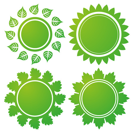 Circle frame of green leaves isolated on white background. ECO organic illustration. Nature set. BIO design.のイラスト素材