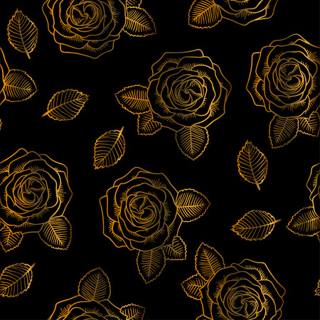 Seamless gold rose pattern on white background.のイラスト素材
