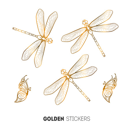 Vector illustration of golden butterfly stickers, flash temporary tattoo.のイラスト素材