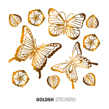Vector illustration of golden butterfly stickers, flash temporary tattoo.のイラスト素材