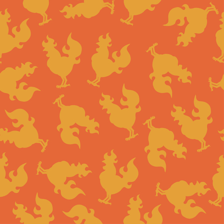 seamless pattern with a cock silhouette or rooster fire for the new year.のイラスト素材