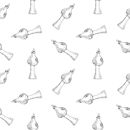 Seamless pattern of vintage hand drawn balls and toys. Christmas and New Year design elements.のイラスト素材