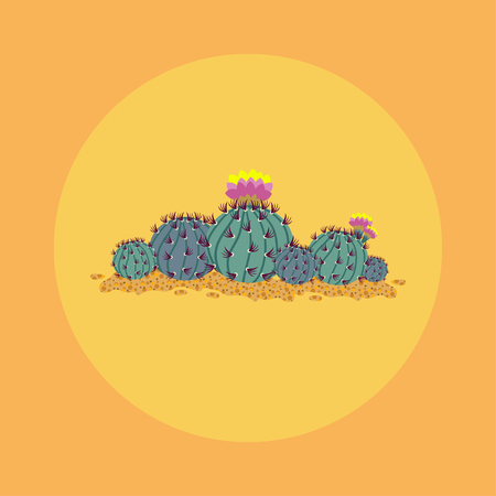 Simmple flat Cactus isolated on orange background.のイラスト素材