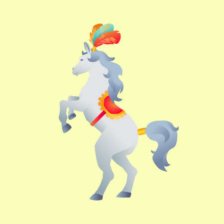 Circus trained wild animals performance isolated. Gradient horse stands on hind legs.のイラスト素材