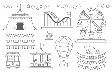 Set of line icon Circus attraction elements.のイラスト素材