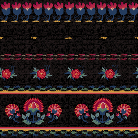 Seamless ethnic floral pattern red on blackのイラスト素材