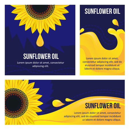 Set of card Graphic sunflower and sunflower oilのイラスト素材
