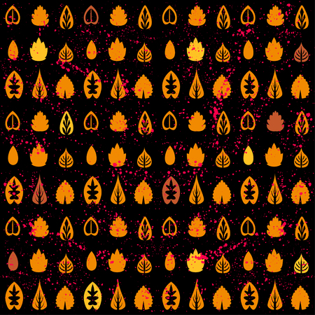 Pattern of orange leaves on black background. ECO autumn Nature wallpaper. BIO designのイラスト素材