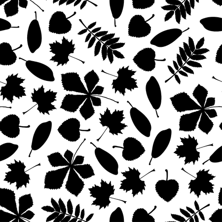 Pattern of black leaves on white background. ECO autumn Nature wallpaper. BIO designのイラスト素材