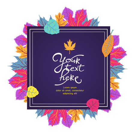 Bright square frame with leaves and place for your text. ECO autumn Nature wallpaper. BIO designのイラスト素材