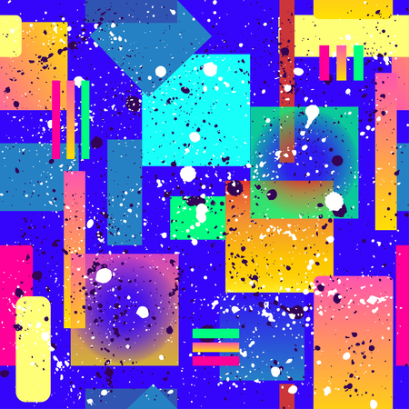 Abstract seamless pattern for girls, boys, clothes. Creative background with dots, geometric figures,stripes inscriptions. Funny wallpaper for textile and fabric. Fashion style. Colorful bright.のイラスト素材