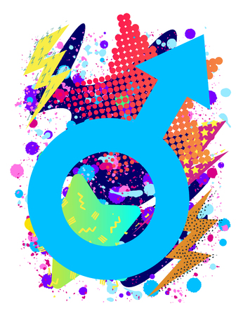 Vector print for tshirt with bright pride lgbt rainbow color male symbolのイラスト素材