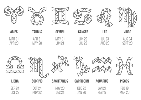 Set of polygonal Zodiac signs isolated on whiteの写真素材