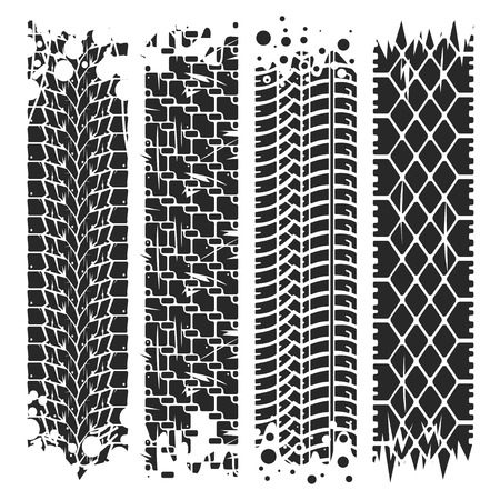 Tire tracks with grunge texture. Rubber, transportation or speed print. Vector illustrationのイラスト素材