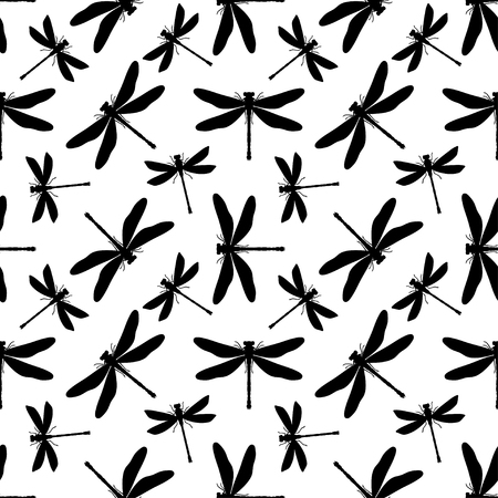 Hand drawn stylized dragonflies seamless pattern for girls, boys, clothes. Creative background with insect.のイラスト素材