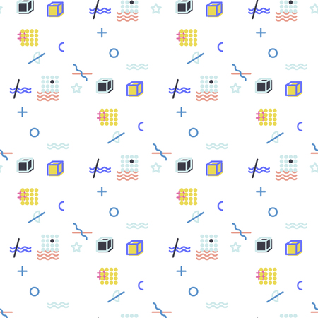 Abstract seamless vector pattern for girls, boys, clothes. Creative background with dots, geometric figures Funny wallpaper for textile and fabric. Fashion style. Colorful bright.のイラスト素材