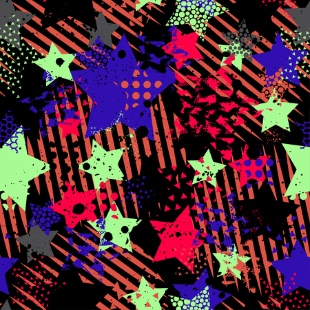 Abstract seamless vector pattern for girls, boys, clothes. Creative background with dots, geometric figures Funny wallpaper for textile and fabric. Fashion style. Colorful brightのイラスト素材