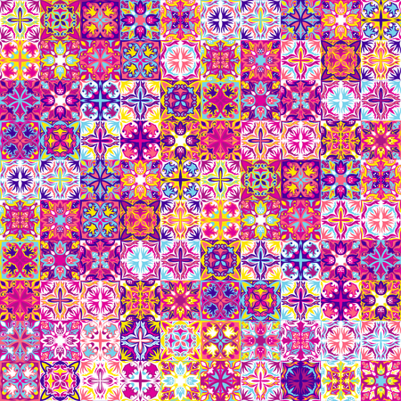 Vintage Bright seamless Intricate Tile Pattern for textiles or for interior design. Ceramic paint floor, ornament Collection Patchwork backgroundのイラスト素材
